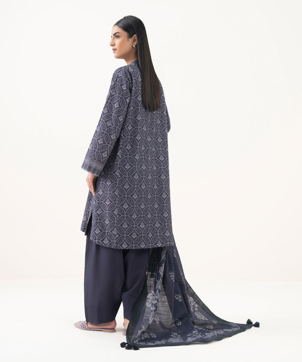 Women's Unstitched Light Khaddar Embroidered Purple 3 Piece Suit