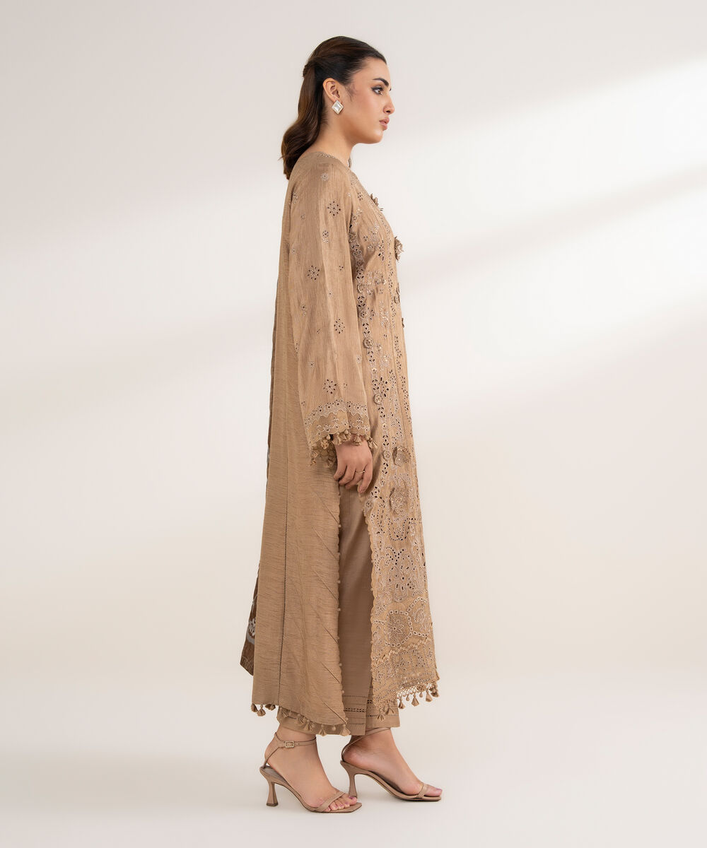 Women's Unstitched Viscose Raw Silk 3 Piece Suit