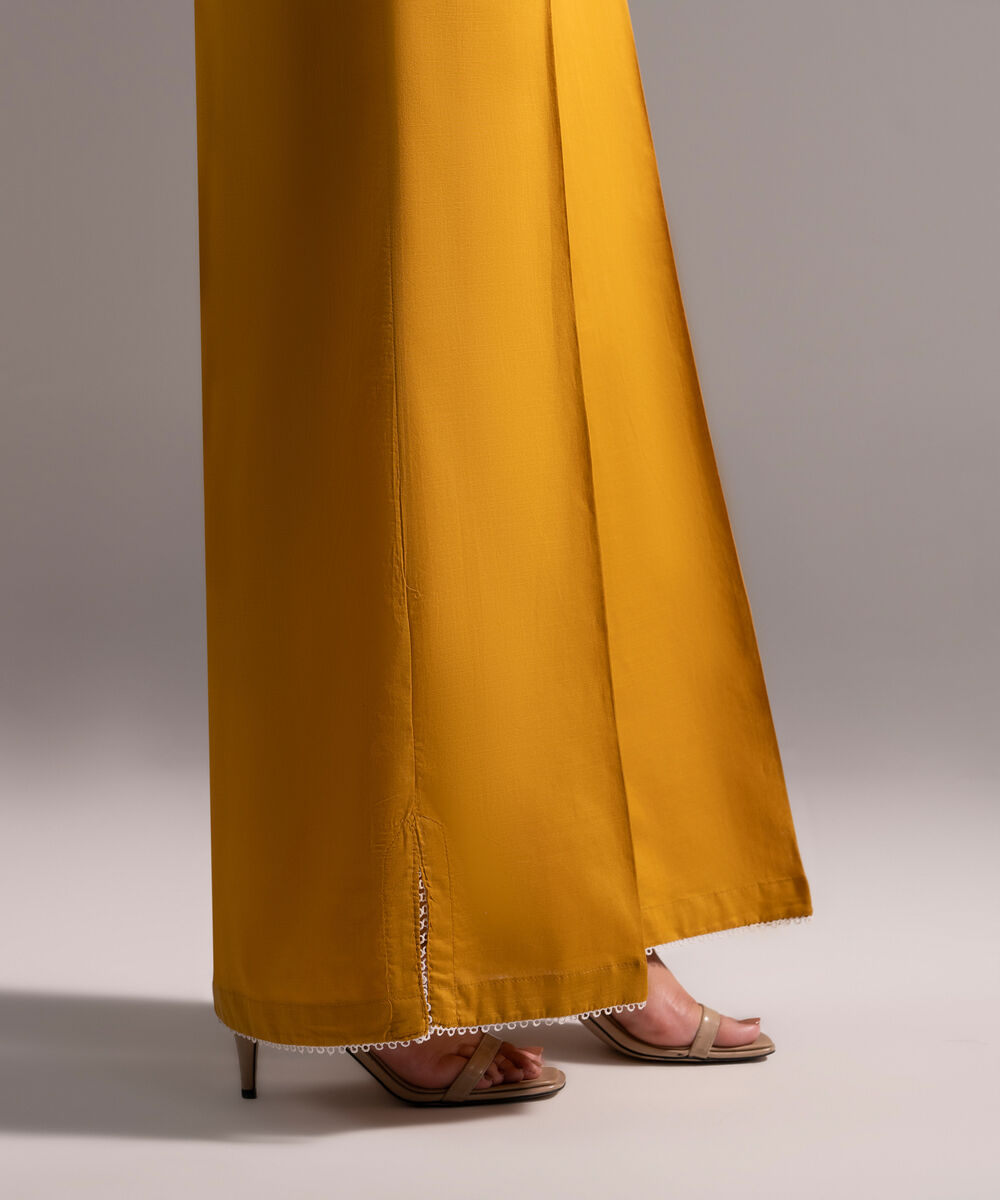 Women's RTW Crosshatch Solid Mustard Yellow Flared Pants