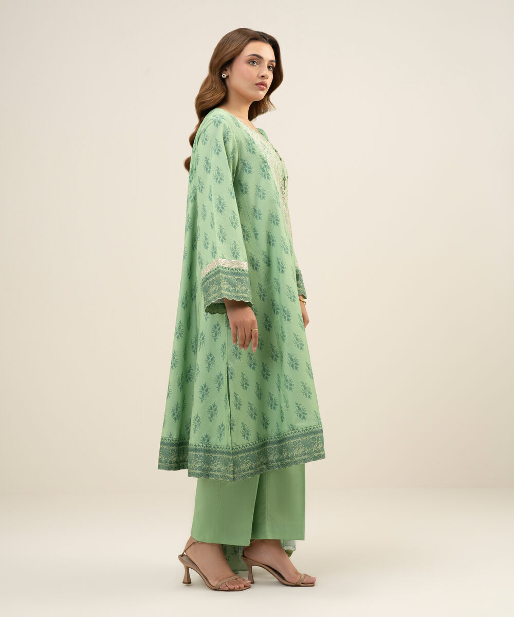 Women's Unstitched Lawn Embroidered Green 3 Piece Suit