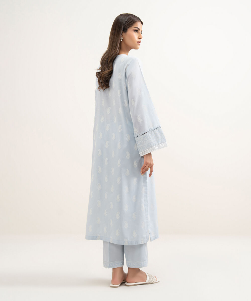 Women's RTW Lawn Embroidered Ice Blue Straight Shirt