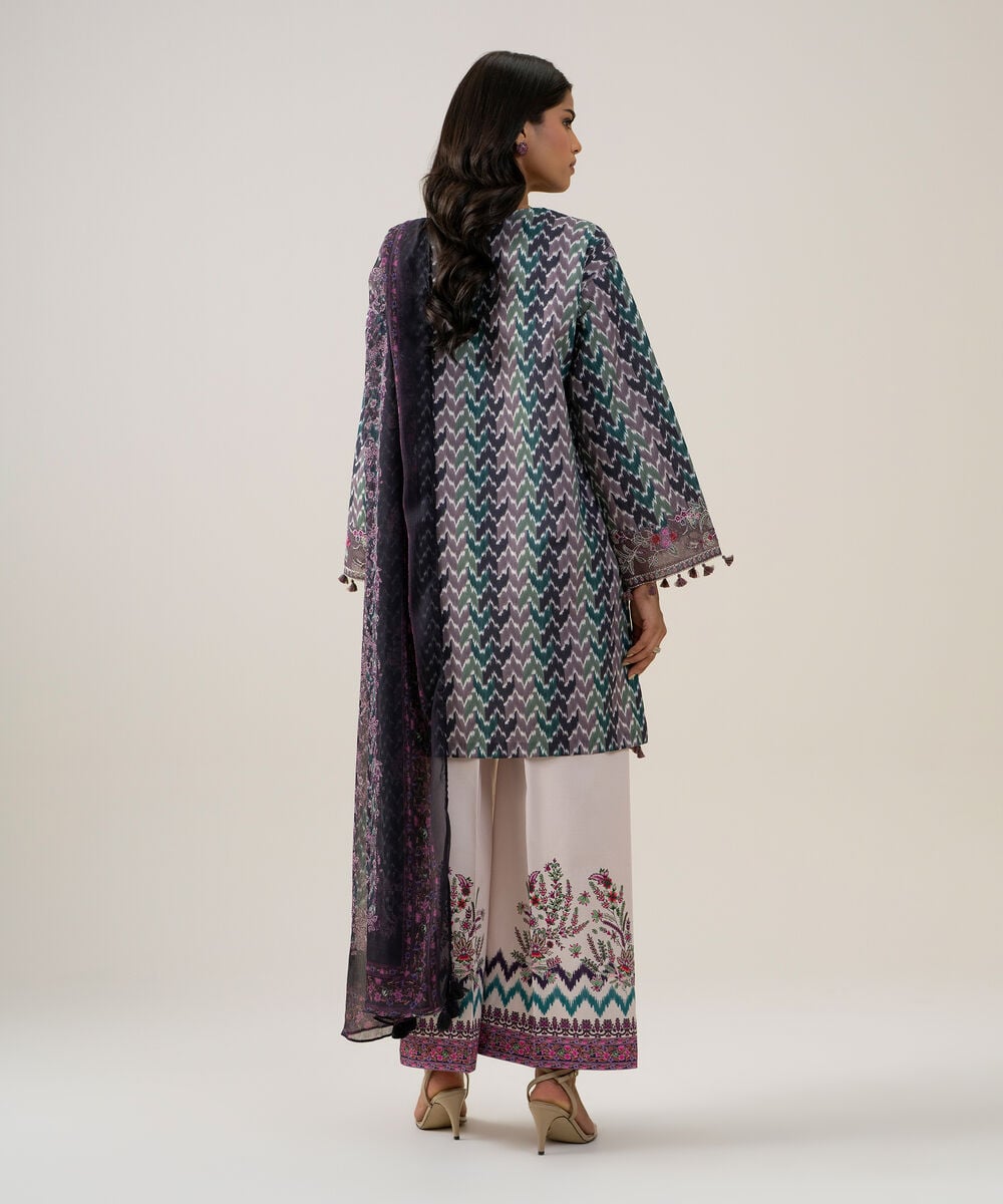Women's Unstitched Blended Chiffon Printed Dark Green 3 Piece Suit