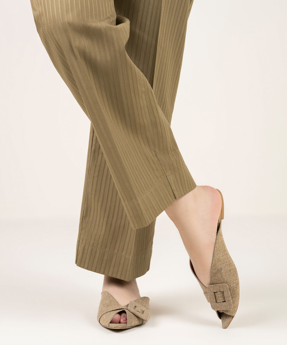 Women's RTW Dobby Solid Beige Straight Pants