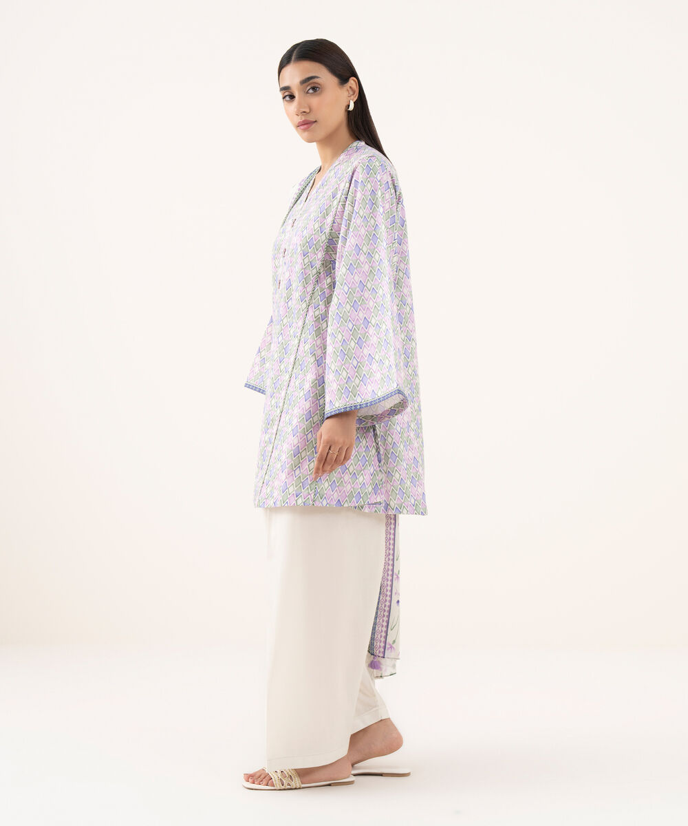 Women's Unstitched Lawn Printed Purple 3 Piece Suit