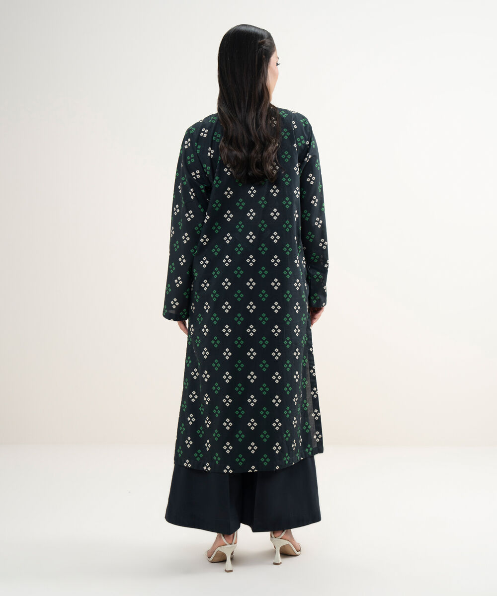 Women's RTW Slub Lawn Embroidered Black Straight Shirt