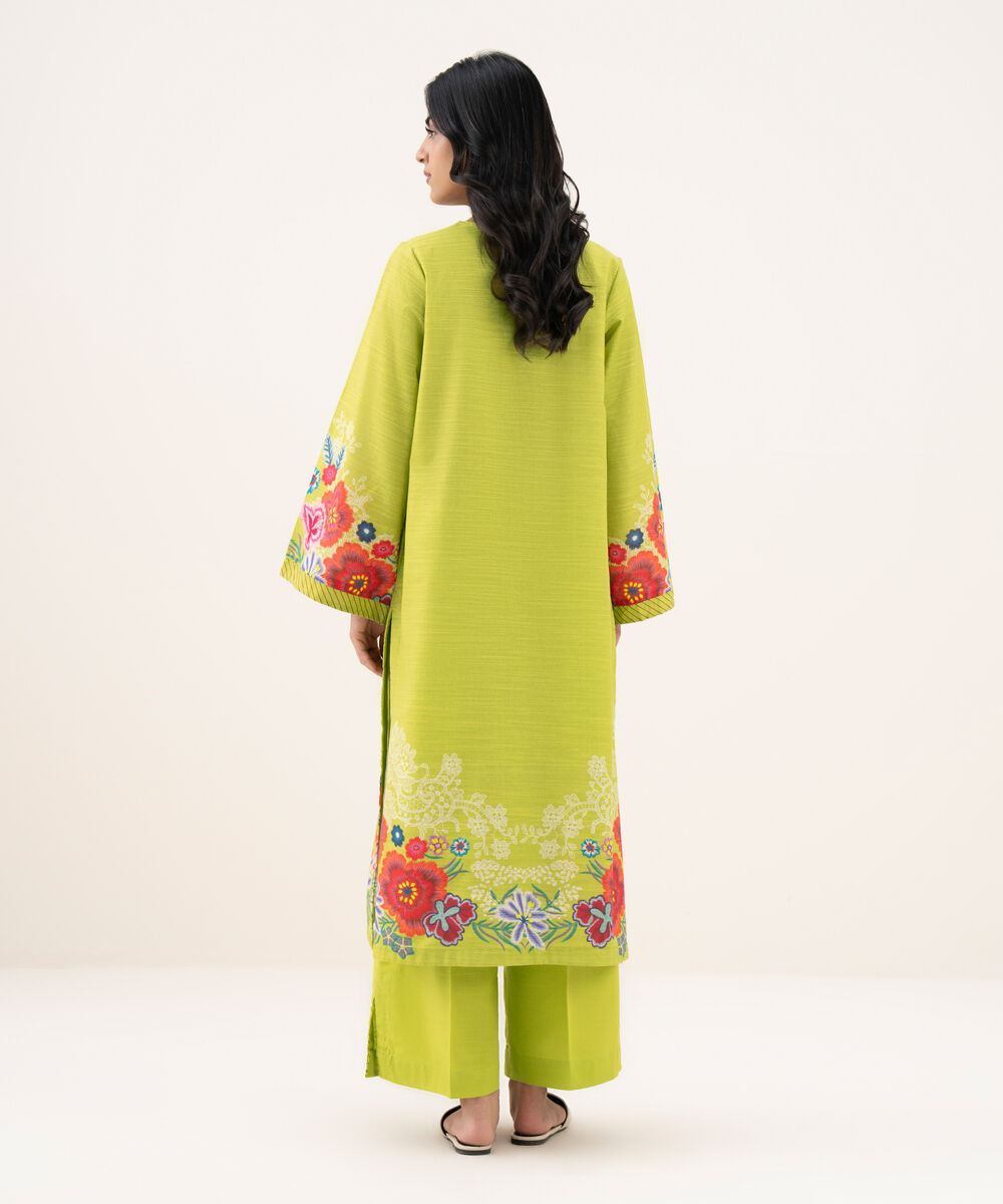 Women's RTW Khaddar Printed A-Line Lime Green Shirt