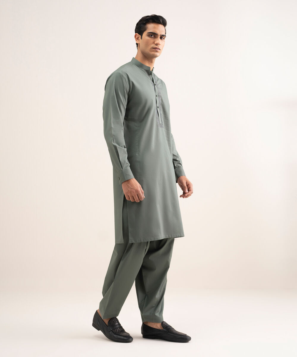 Men'S Stitched Grey Premium Cotton Suit