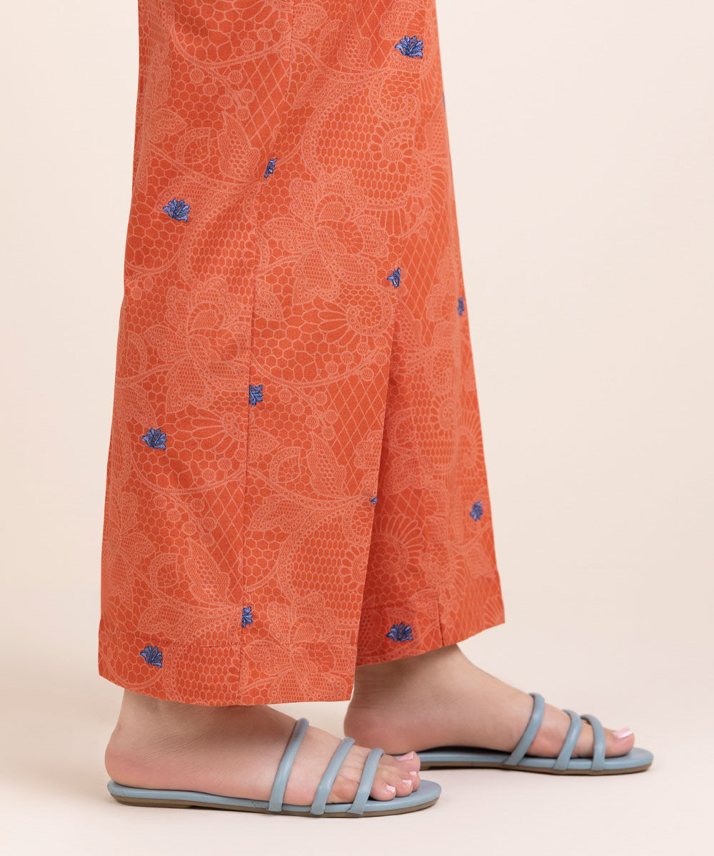 Woman - Orange Embroidered Cambric Straight Pants