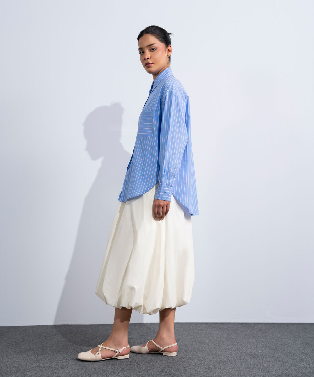 Women's Western Blue Yarn-Dyed Button Through Shirt