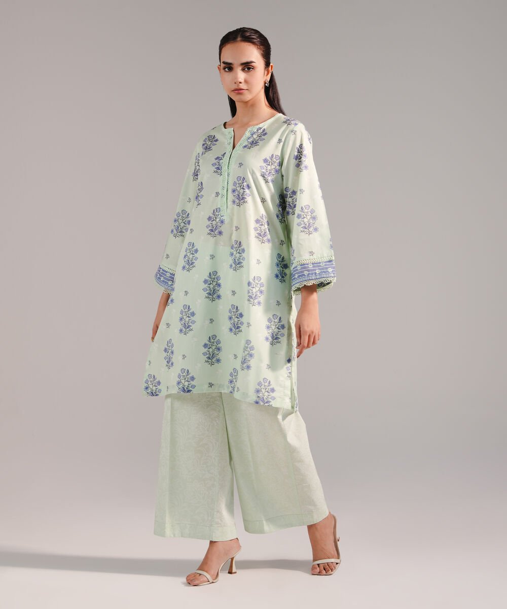Women's RTW Lawn Printed Mint Green Straight Shirt
