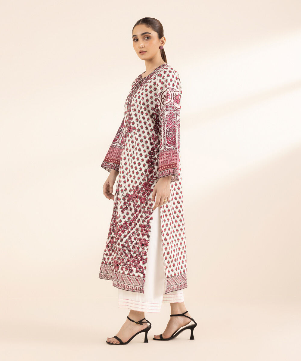 Women's RTW Cotton Satin Red Embroidered A-Line Shirt