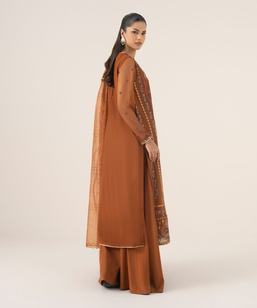 Women's Unstitched Blended Net Dyed Three Piece Suit