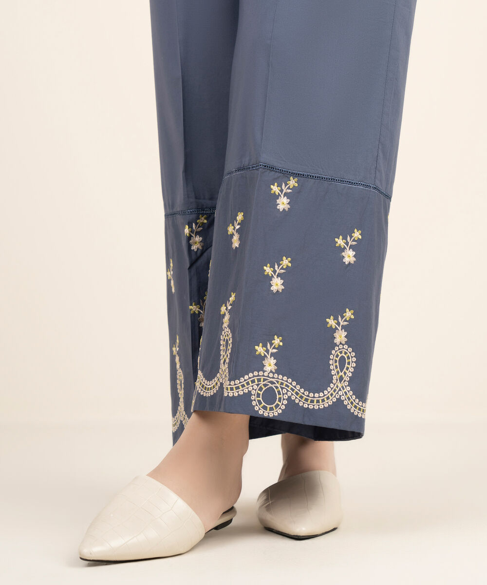 Women's RTW Cambric Embroidered Blue Culottes