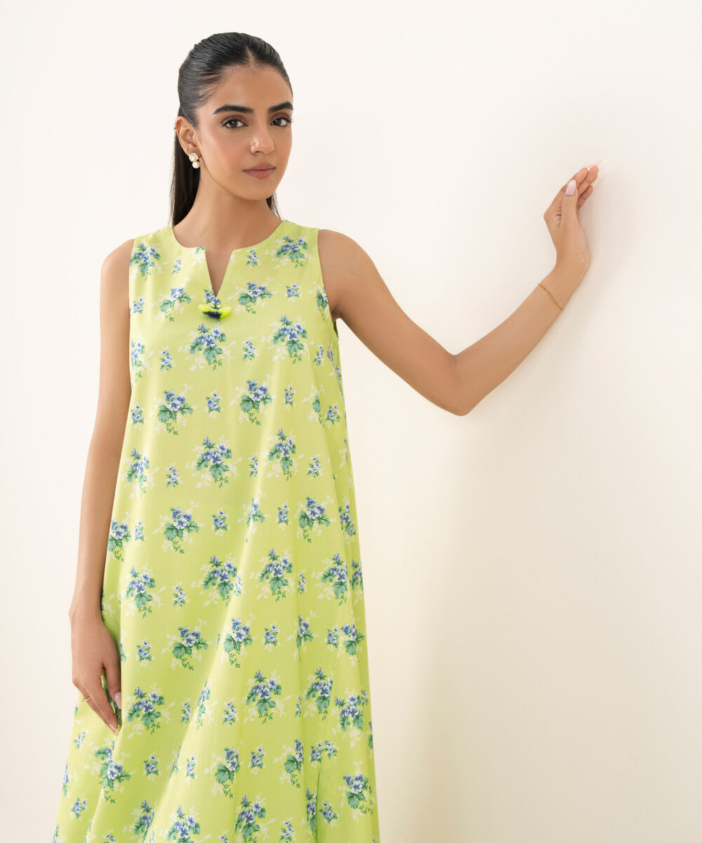 Women's Unstitched Cotton Printed Yellow Two Piece Suit