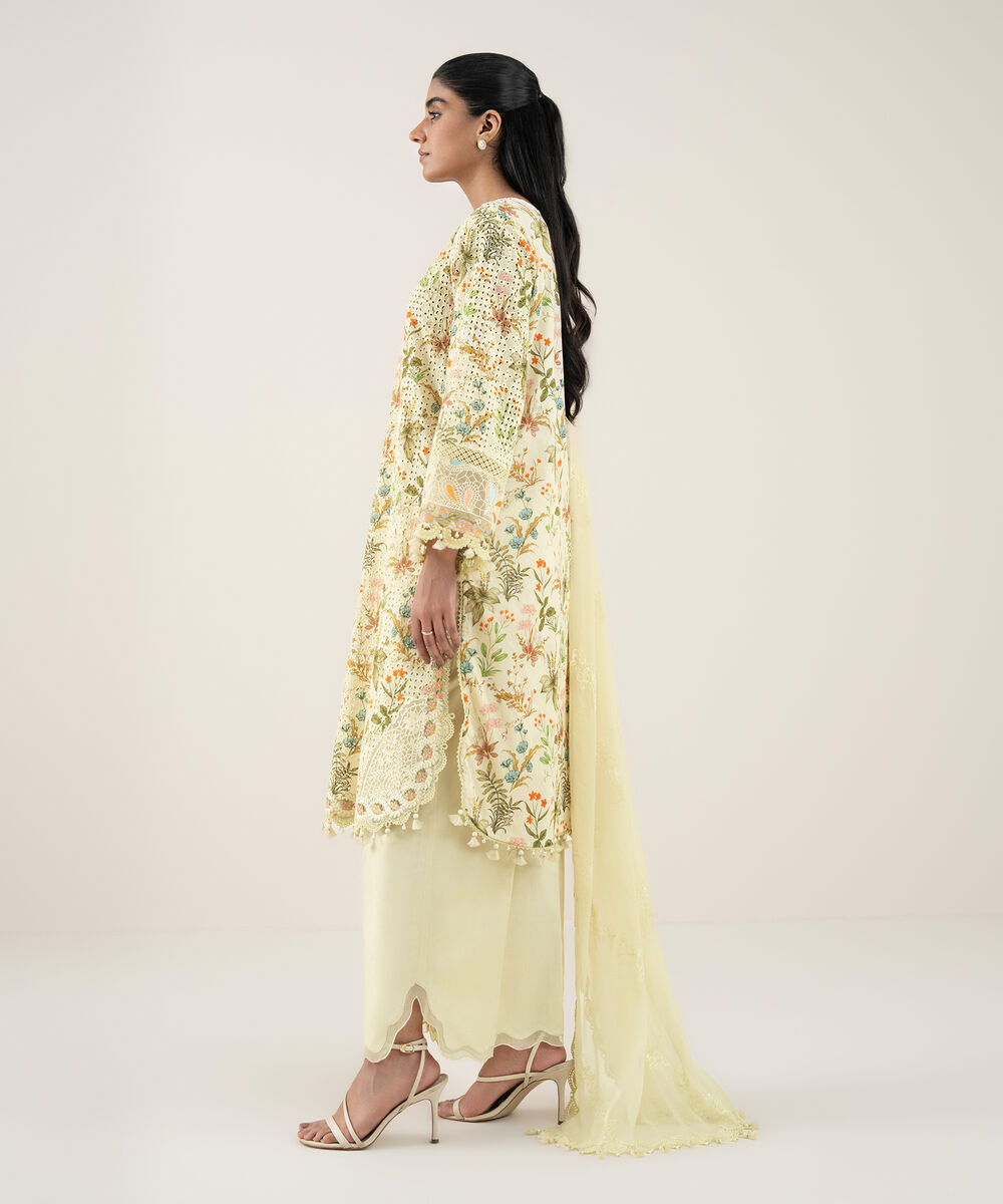 Women's Unstitched Cotton Embroidered Multi 3 Piece Suit