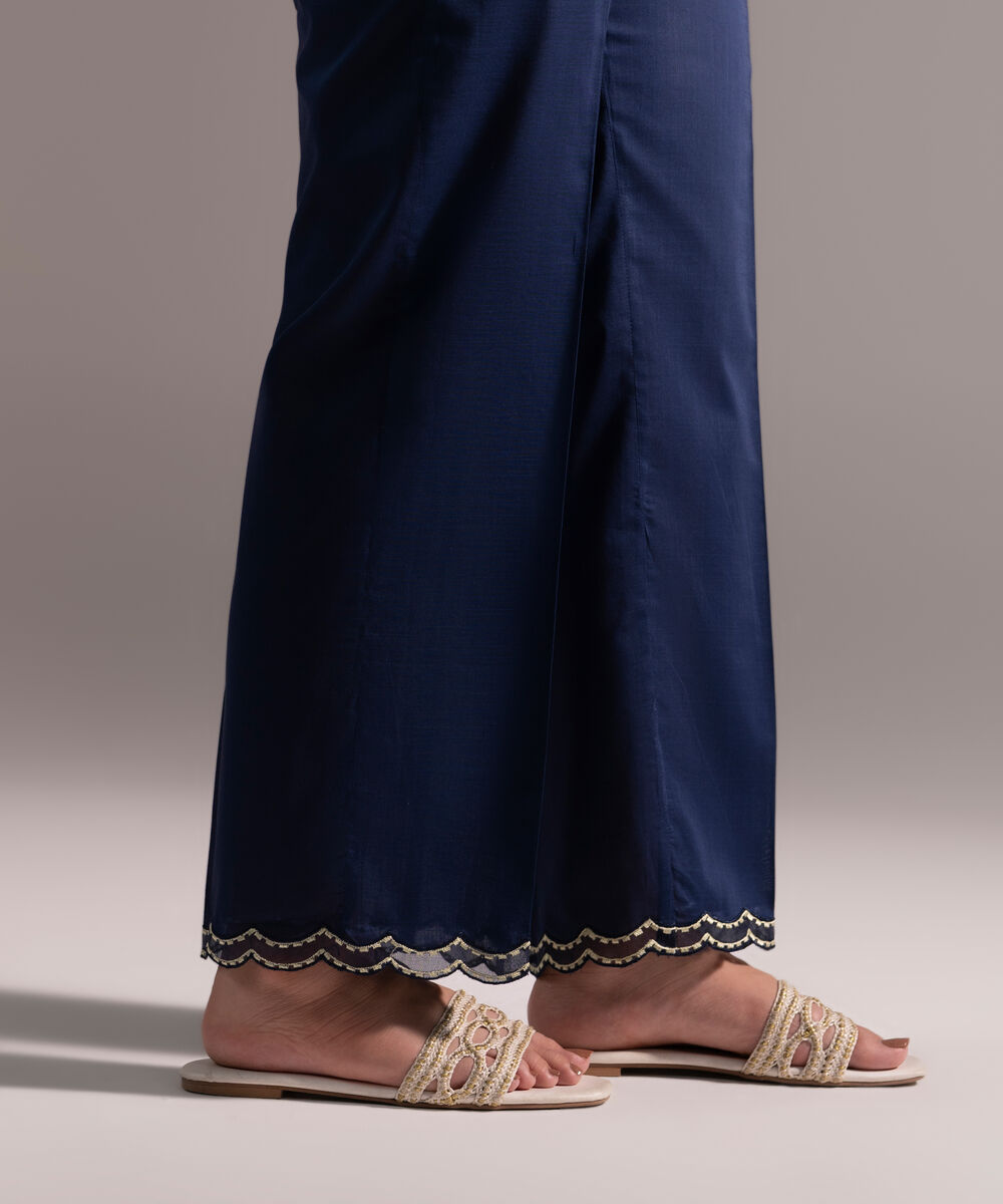 Women's RTW Crosshatch Embroidered Dark Blue Straight Pants