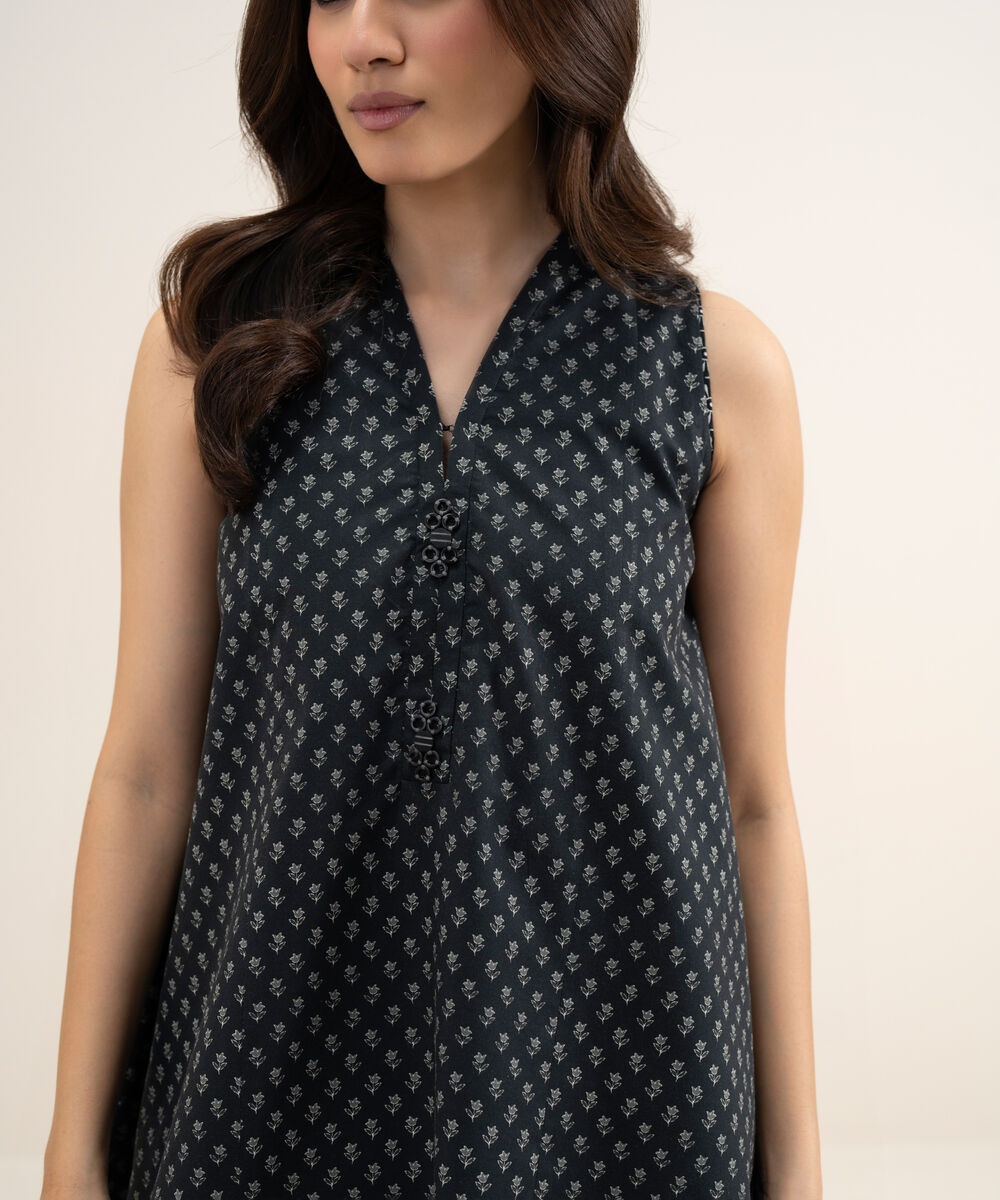 Women's Unstitched Lawn Printed Black and Off White 3 Piece Suit