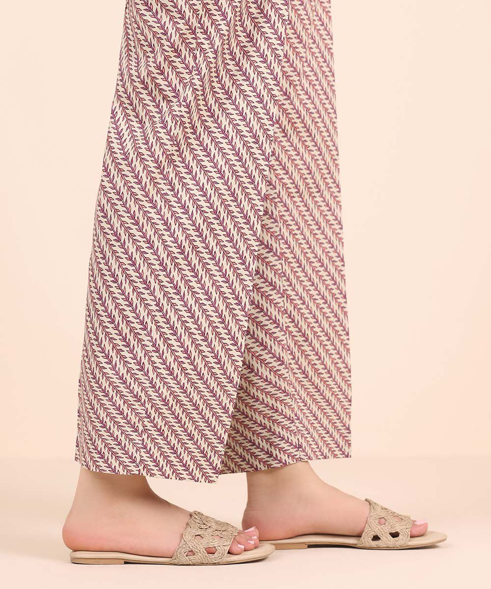 Women's RTW Cambric Purple Printed Straight Pants