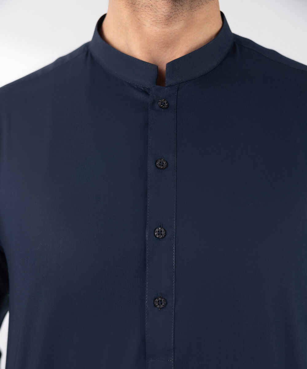 Men's Stitched 2 PC Blue Cotton Suit