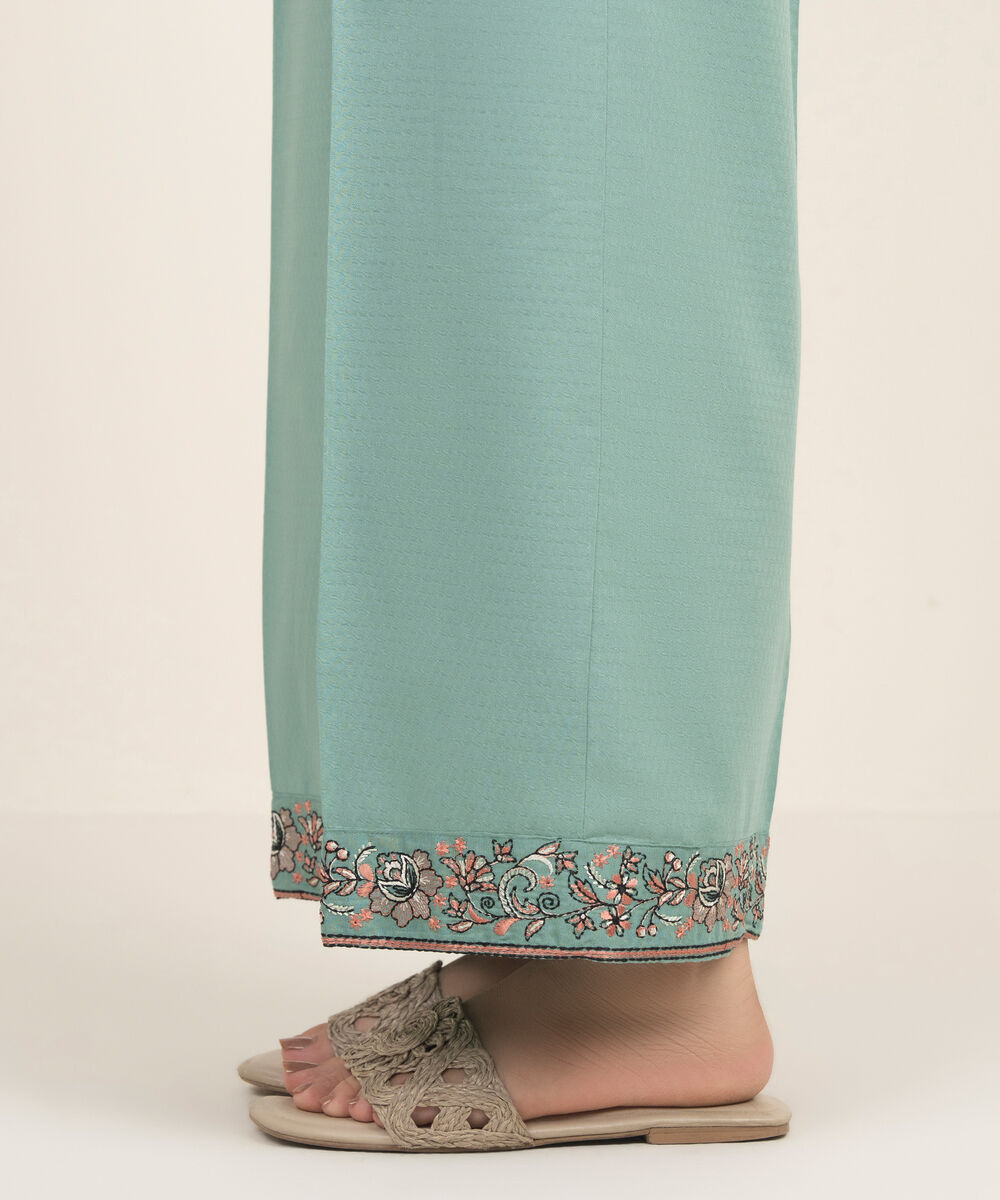 Women's RTW Dobby Embroidered Green Culottes