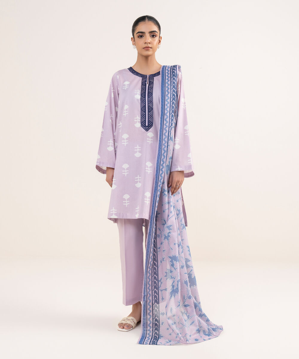 Women's RTW Lawn Purple Embroidered Straight Shirt