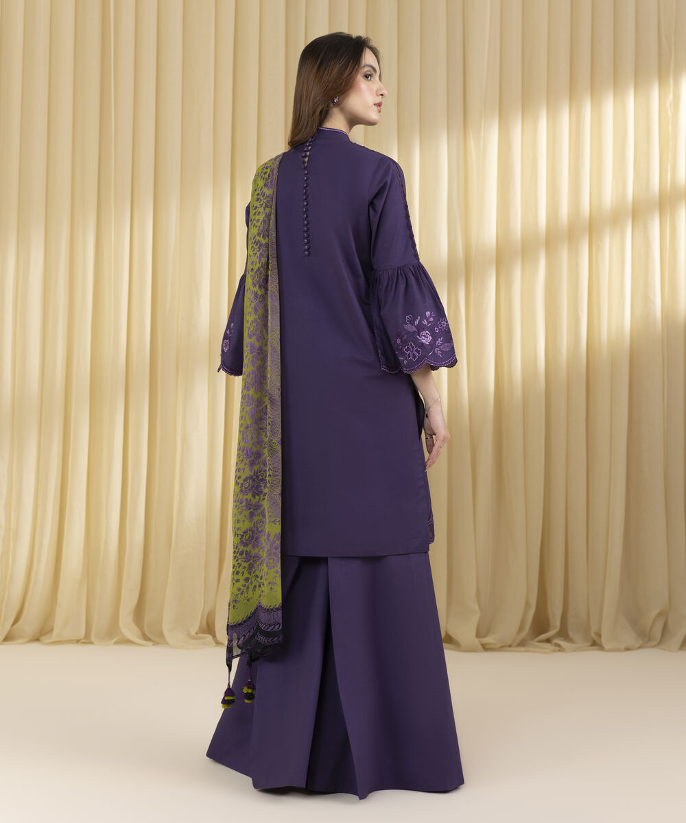 Unstitched Women's Purple Textured Lawn 3 Piece Suit