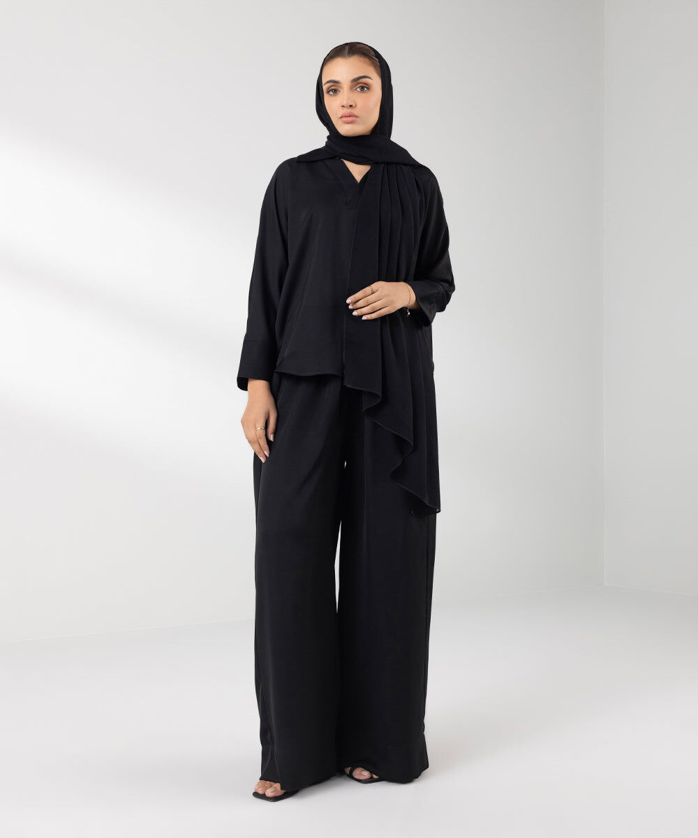 Woman - Black Flowy Wide Leg Trousers