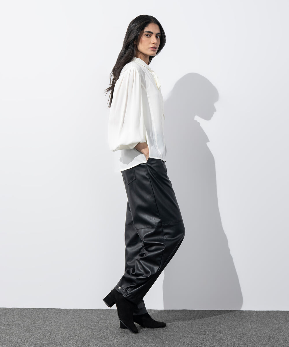 Women's Western Wear White Blouse With Tie Collar