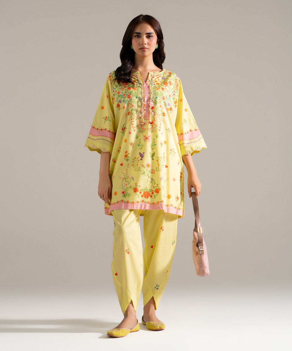 Women's RTW Cotton Viscose Printed Green 2 Piece Suit