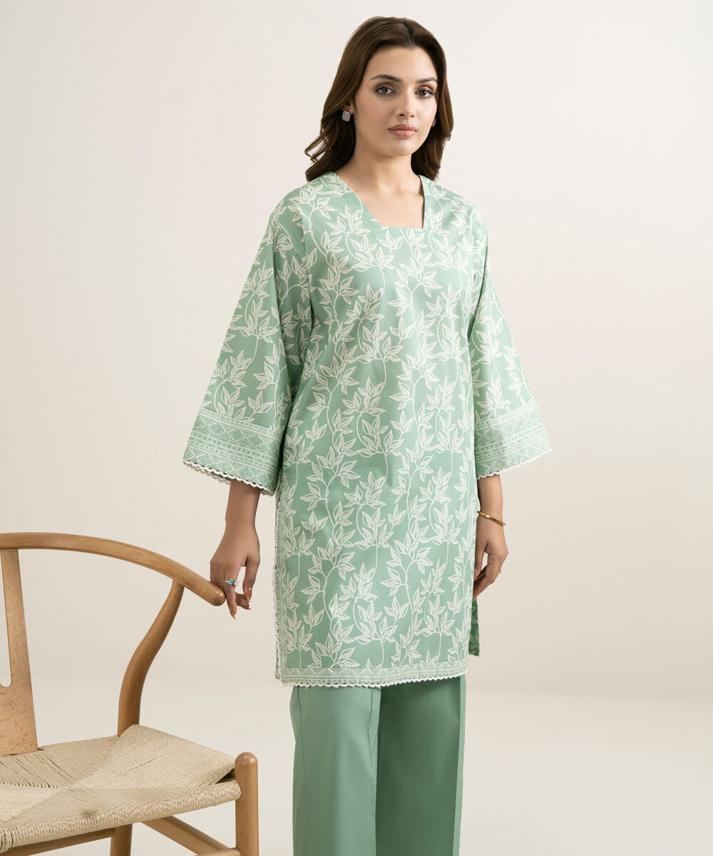 Women's Unstitched Lawn Printed Green 2 Piece Suit