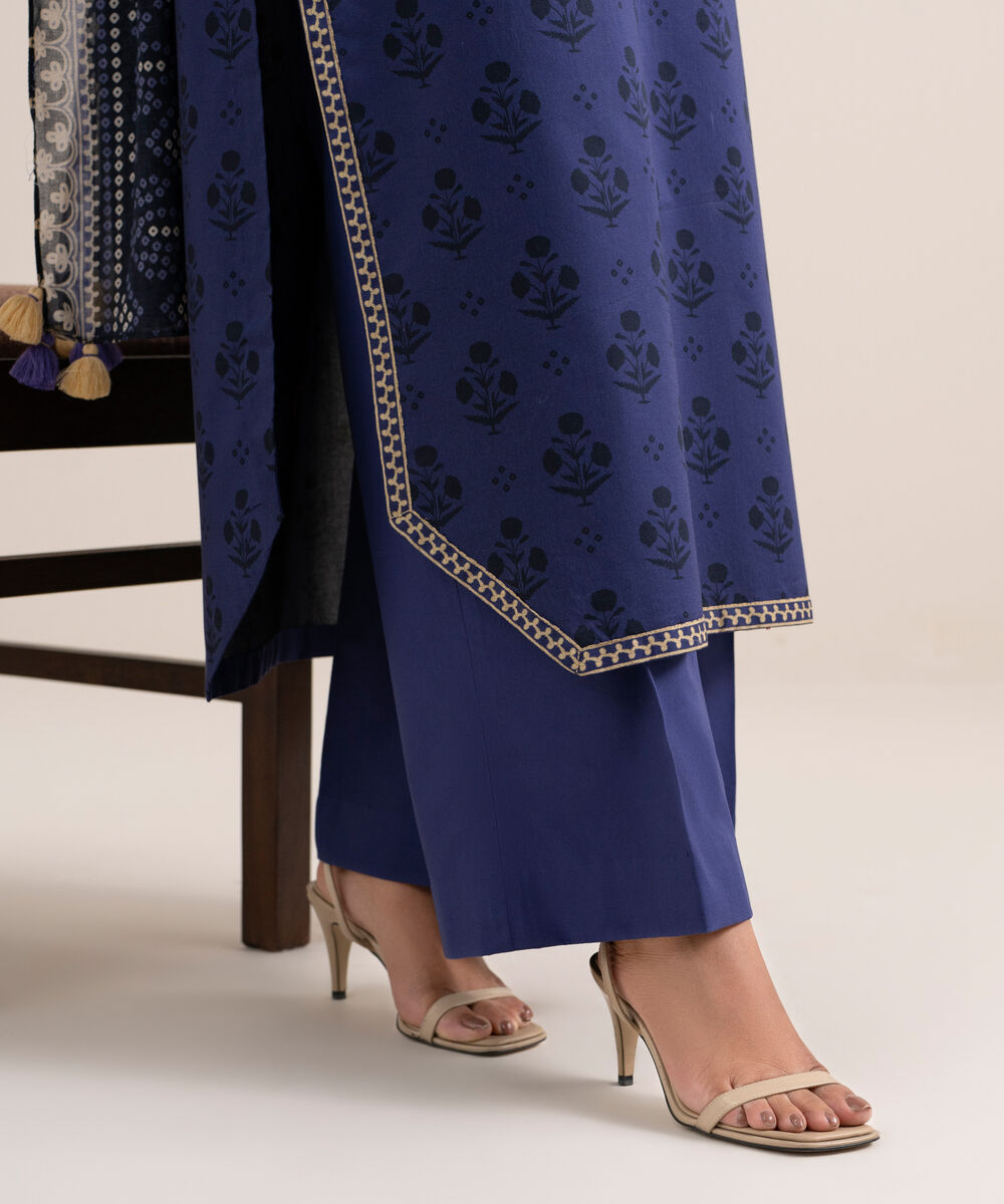 Women's Unstitched Lawn Embroidered Blue 3 Piece Suit