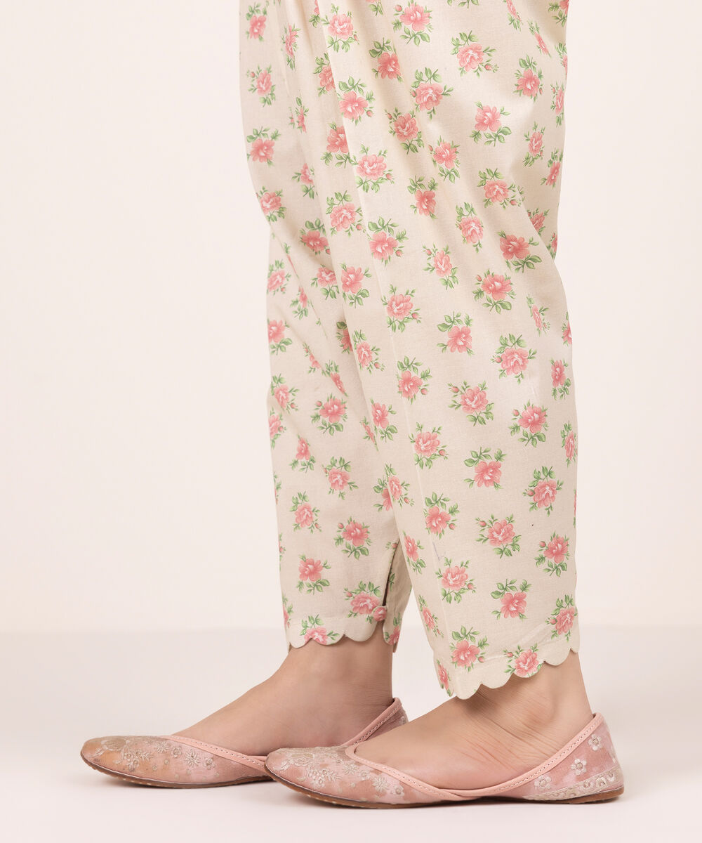 Women's RTW Lawn Printed Cream White Shalwar