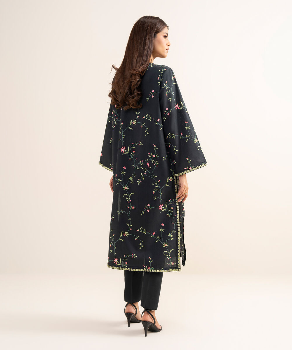 Women's Unstitched Lawn Embroidered Black   2 Piece Suit
