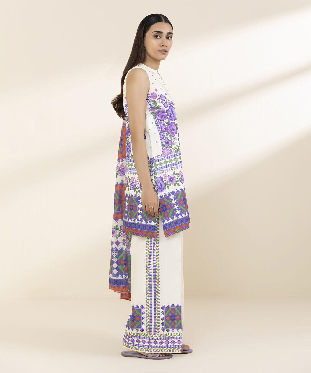 Unstitched Women's Off White Lawn 3 Piece Suit