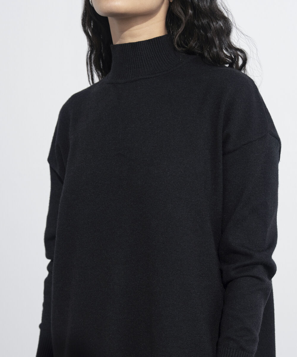 Women's Western Wear Black High Neck Sweater Dress