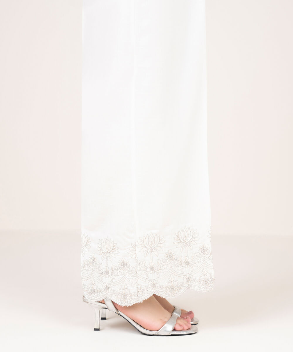 Women's RTW Cotton Viscose Embroidered White Culottes