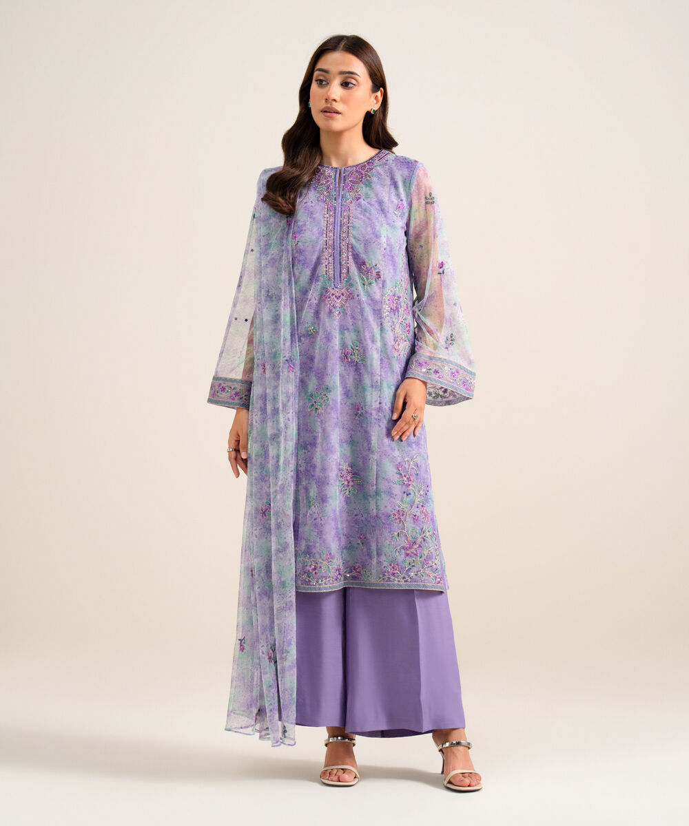 3 Piece - Embroidered Net Suit