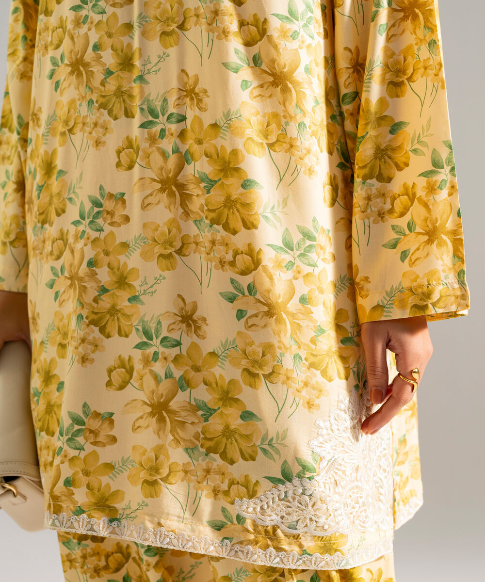 Women's RTW Arabic Lawn Embroidered Yellow 2 Piece Suit