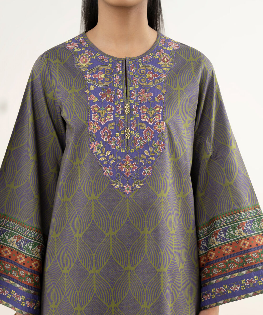 Women's Unstitched Lawn Printed Green 3 Piece Suit