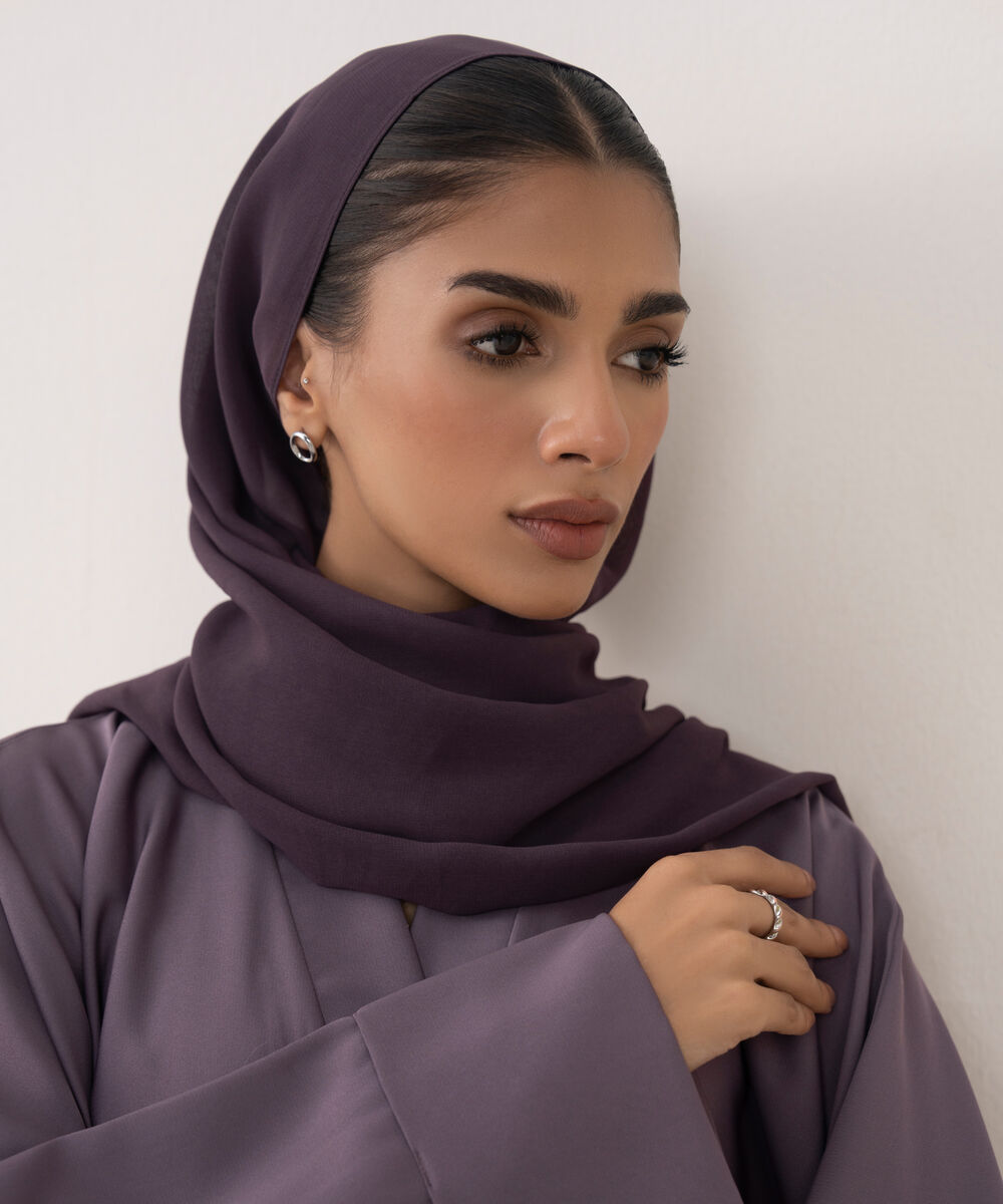 Women's Mauve Polyester Abaya