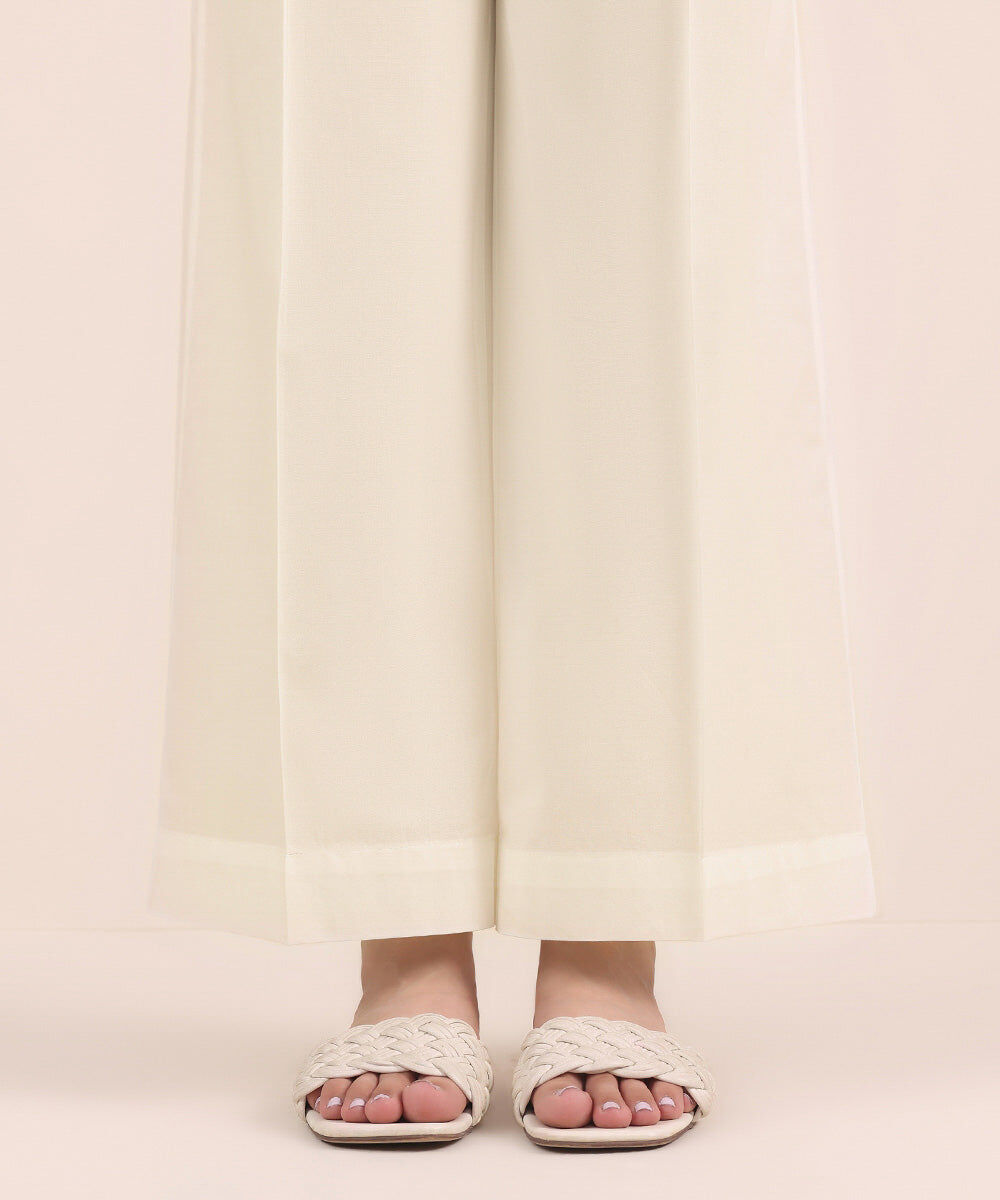 Woman - Off White Solid Cambric Culottes