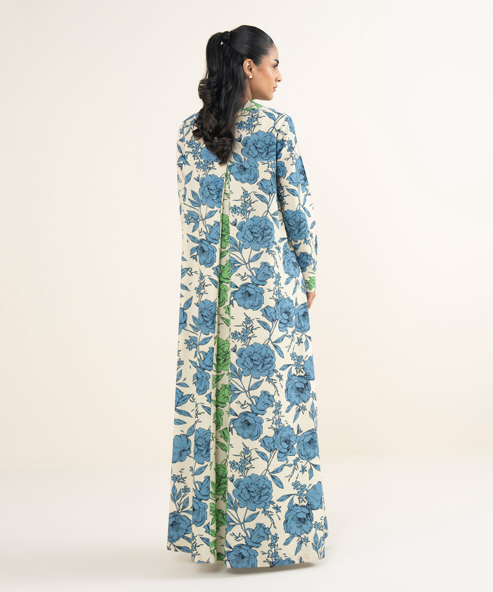 Women's RTW Herringbone Printed Blue Straight Shirt