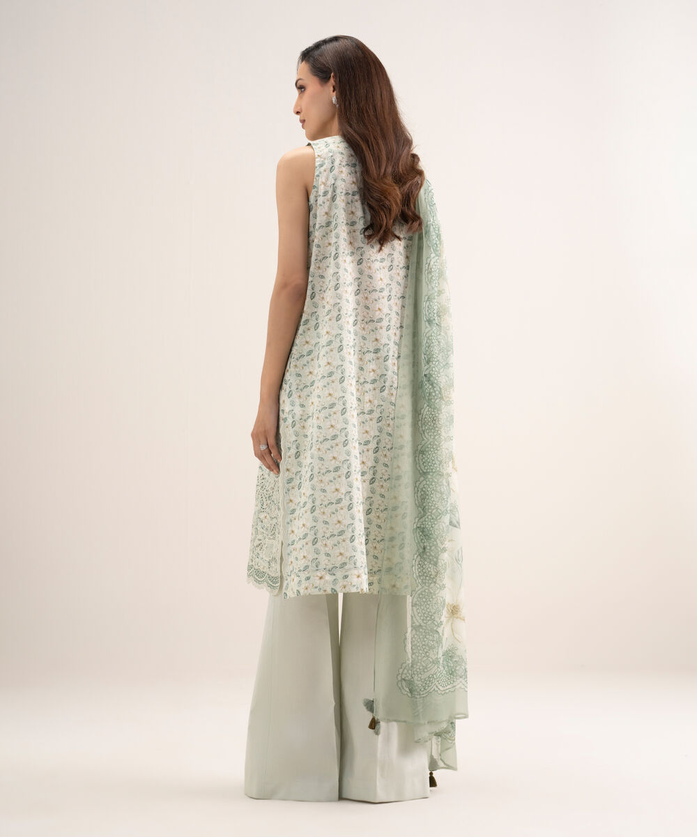 Women's Unstitched Lawn Embroidered Green 3 Piece Suit