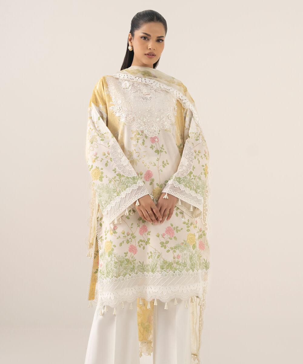 Women's Unstitched Pima Lawn Printed Three Piece Suit