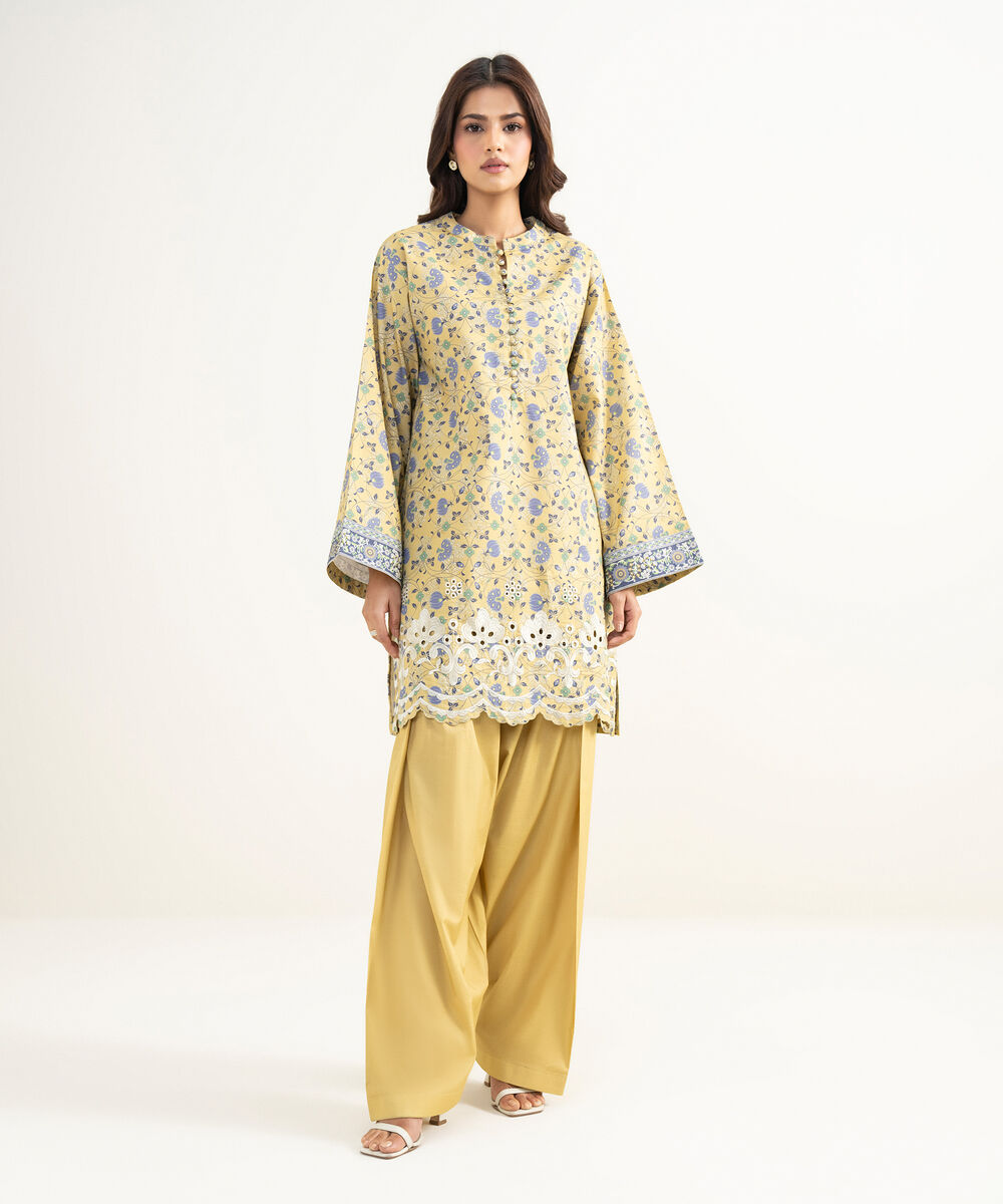 Women's Unstitched Lawn Embroidered Yellow 2 Piece Suit