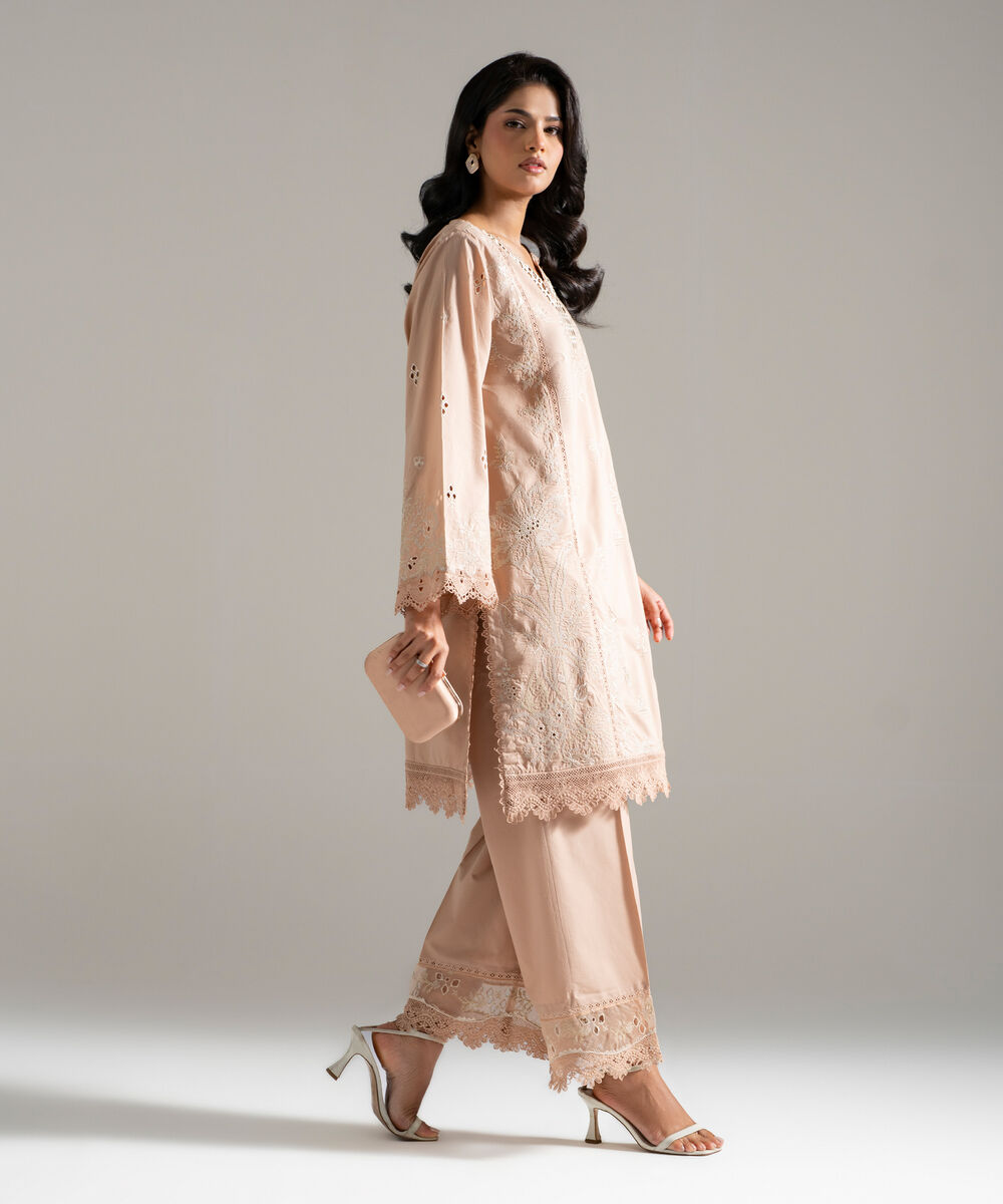 Women's RTW Lawn Embroidered Beige 2 Piece Suit