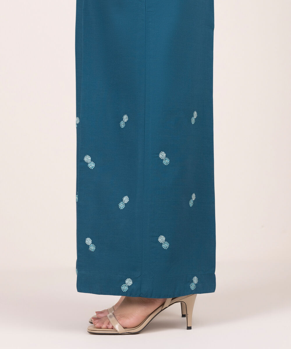 Women's RTW Cotton Viscose Embroidered Blue Culottes