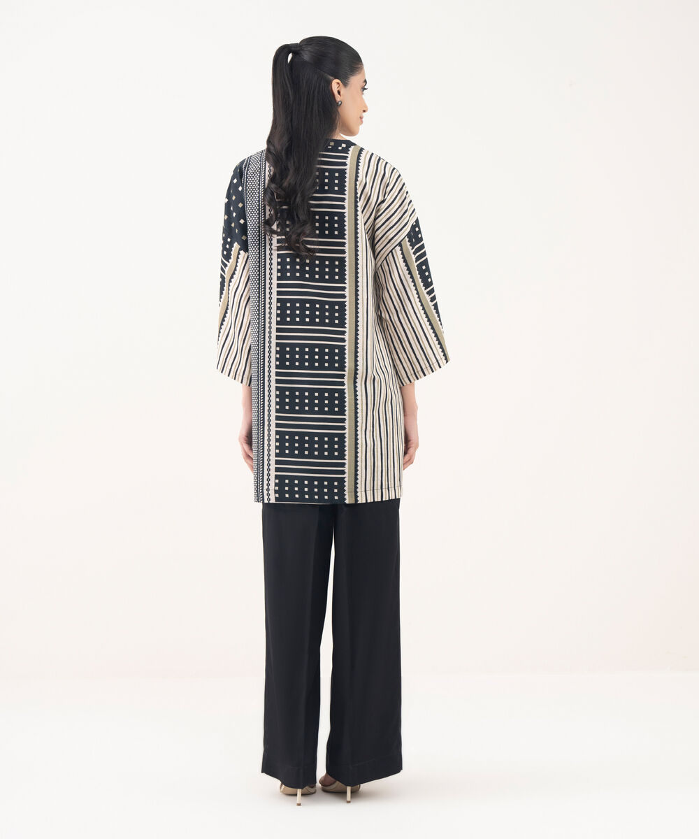 Women's RTW Light Khaddar Black Printed Boxy Shirt