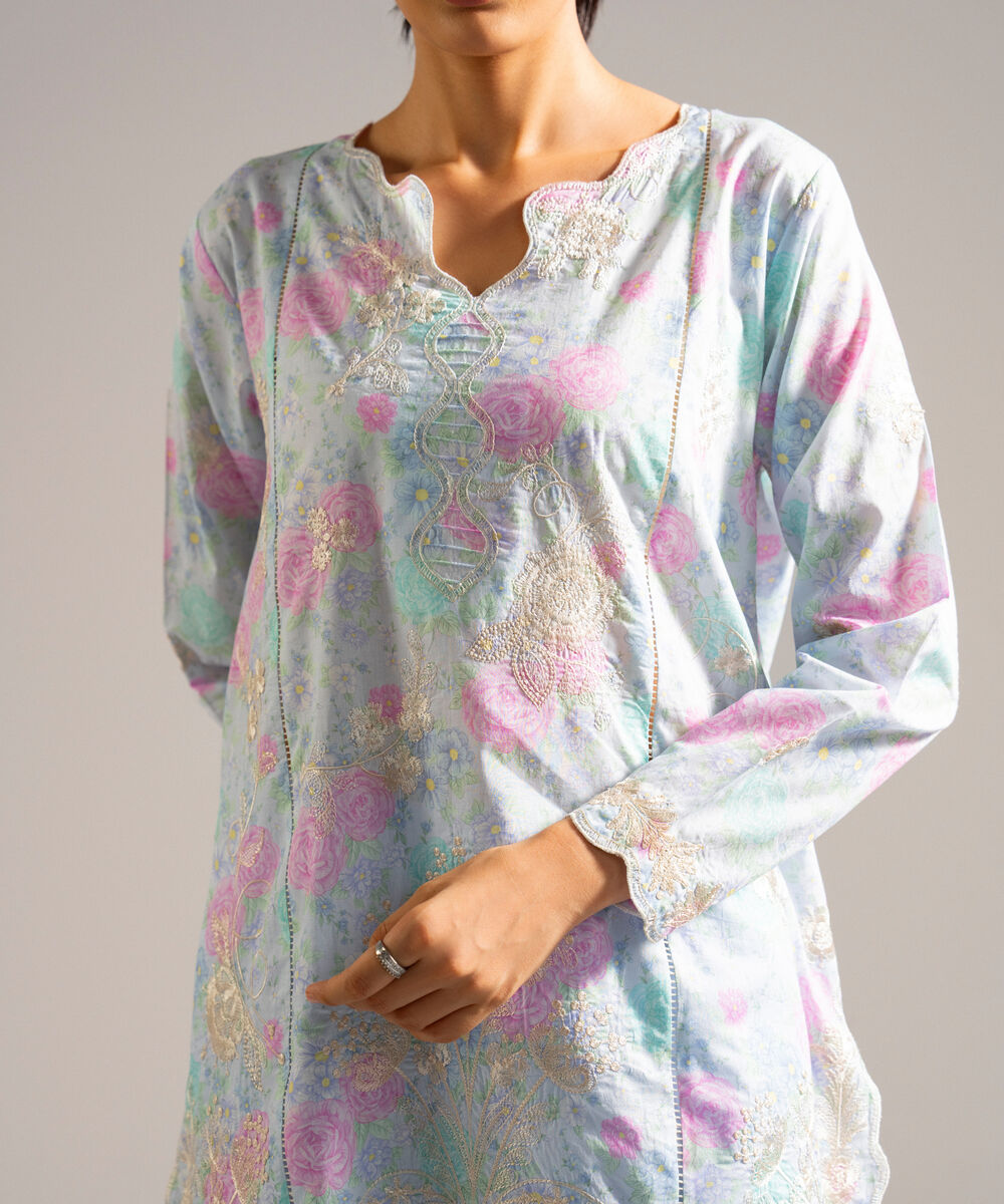 Women's RTW Lawn Embroidered Blue 2 Piece Suit
