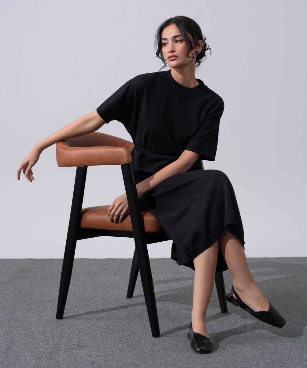 Women's Western Wear Black Short Sleeve Knit Dress